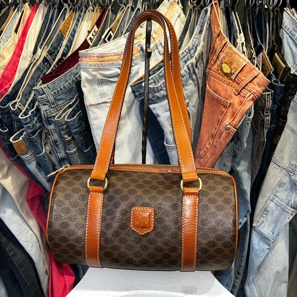 Celine Y2K Macadam Monogram Leather Shoulder barrel Bag - Picture 1 of 8